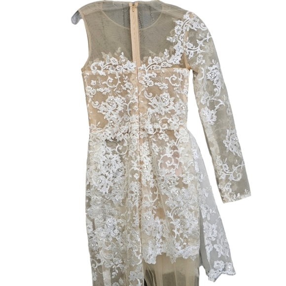 Nwt Ballbella Ivory/Nude Illusion Lace One Shoulder Longsleeve Bridal /Jumpsuit - Picture 11 of 16